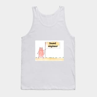 Sound engineer. Profession, work, job. Cat shows a banner with the inscription. Watercolor illustration. A gift for a professional. Tank Top